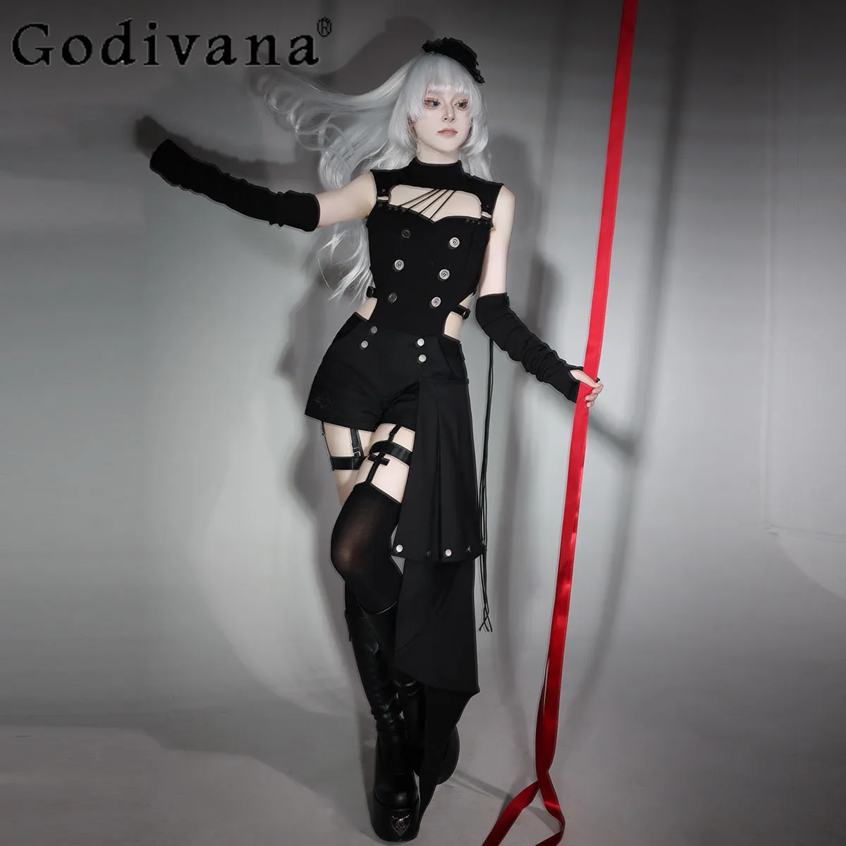 

Original Gothic Dark Shorts Set for Women Summer New 2026 Cosplay Clothing Female Sweet Cool Lolita Top and Shorts 2-piece Set