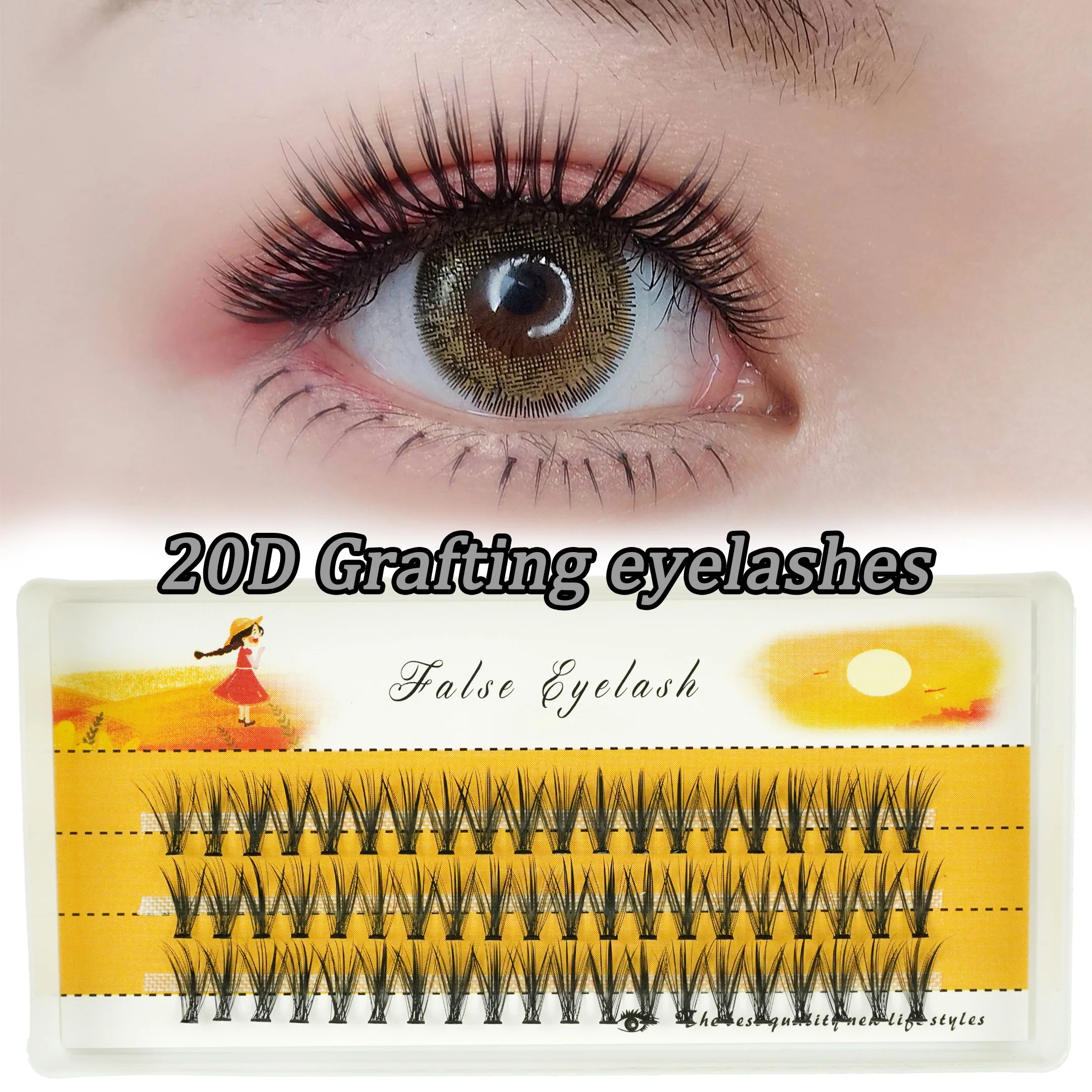 

20D-50D Natural Makeup False Eyelash Extension Length 1 Box 60 Clusters Grafting Single Cluster Eyelash Tool