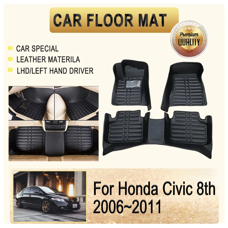 

Car Floor Mats For Honda Civic 8th Gen 2006 2007 2008 2009 2010 2011 Leather Pads Foot Rug Left Hand Driver Covers Accessories