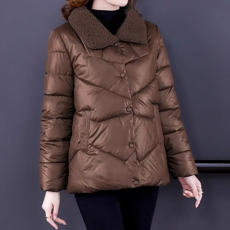 

Утепленное пальто из овечьего меха и хлопка для женщин, винтажное, свободного кроя, теплое, без бренда, для повседневной носки, с длинными рукавами, с воротником, на одной пуговице