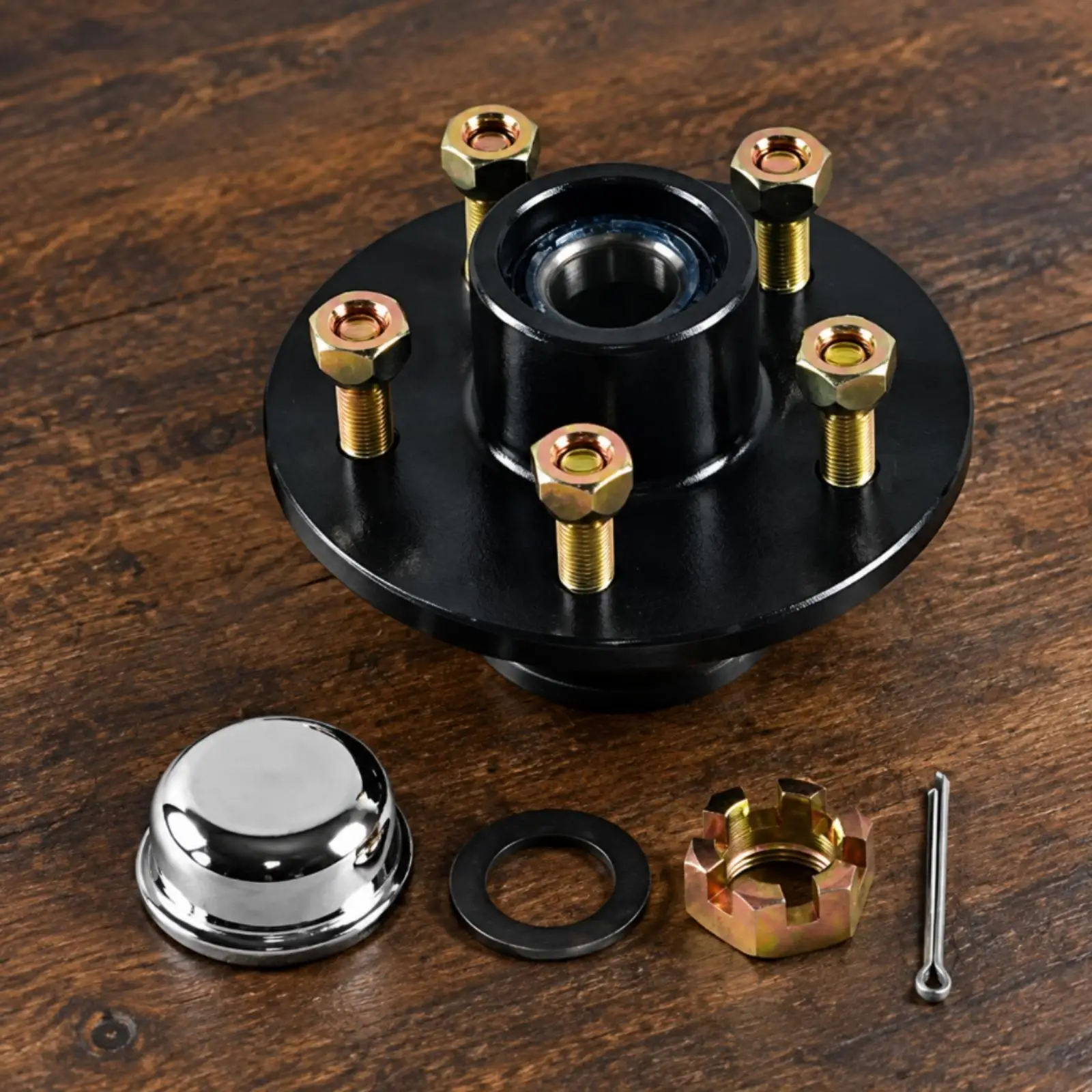 Carbon Steel Trailer Wheel Hub 3500 Lb Capacity 5 Lug Round Flange for RV and Cargo Trailer Use
