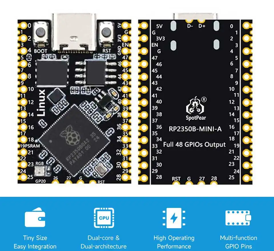 Picture 3: RP2350B Tiny Linux Mini Development Board Raspberry Pi Microcontroller Type-C B16MB FLASH Optional 8MB PSRAM