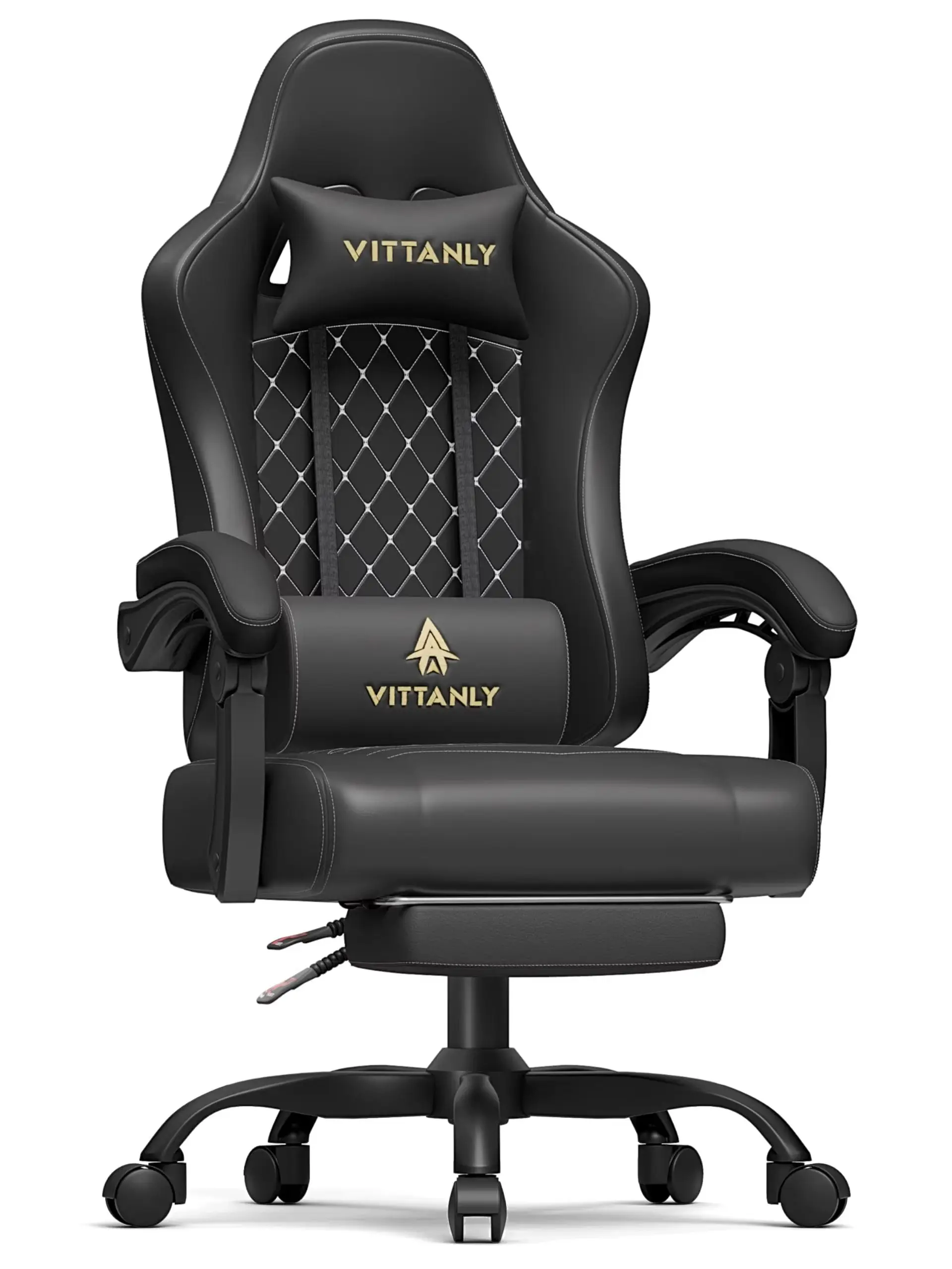 Vittanly Gaming-Stuhl mit Federkissen, ergonomischer Gaming-Stuhl, Gamer-Stuhl mit Kopfstütze, Lendenkissen und Fußstütze, höhenverstellbarer drehbarer Gaming-Stuhl, Bürostuhl, 150 kg