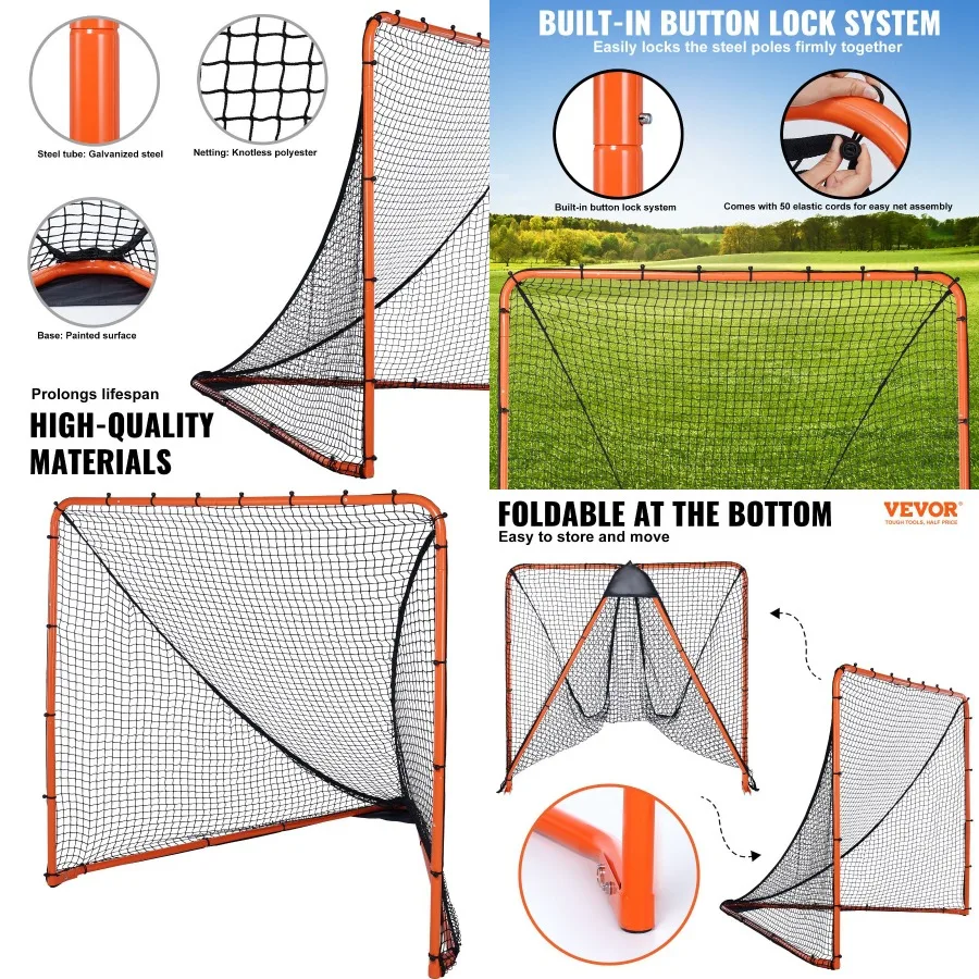 

VEVOR Lacrosse Goal 6' x 6' Lacrosse Net Folding Portable Backyard Lacrosse Training Equipment Steel Frame Training Net Quick a