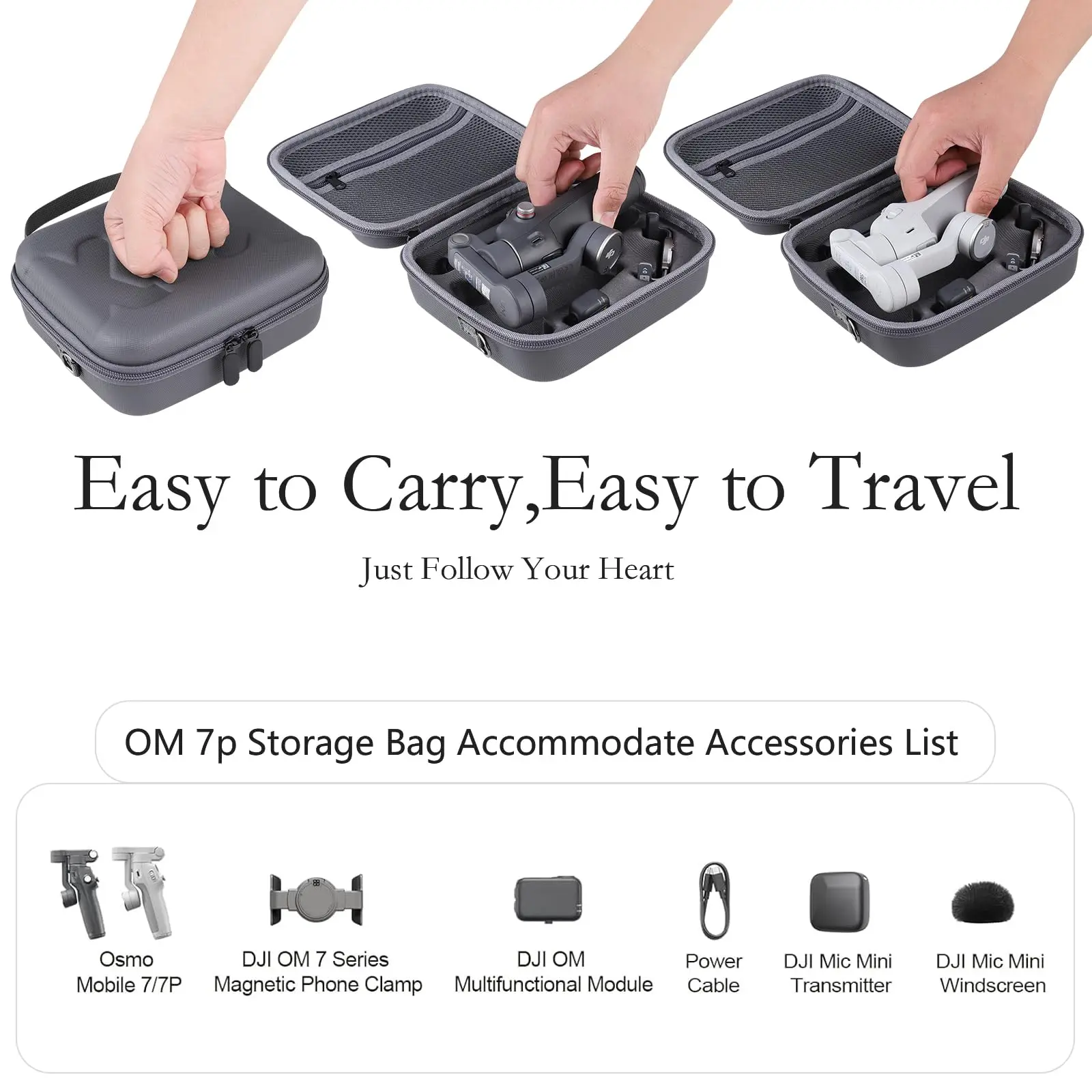 Travel Case for DJI OM 7P/ OM7 - Portable Storage Bag Hardshell Carrying Case Fits DJI Osmo Mobile 7/7P Accessory Case