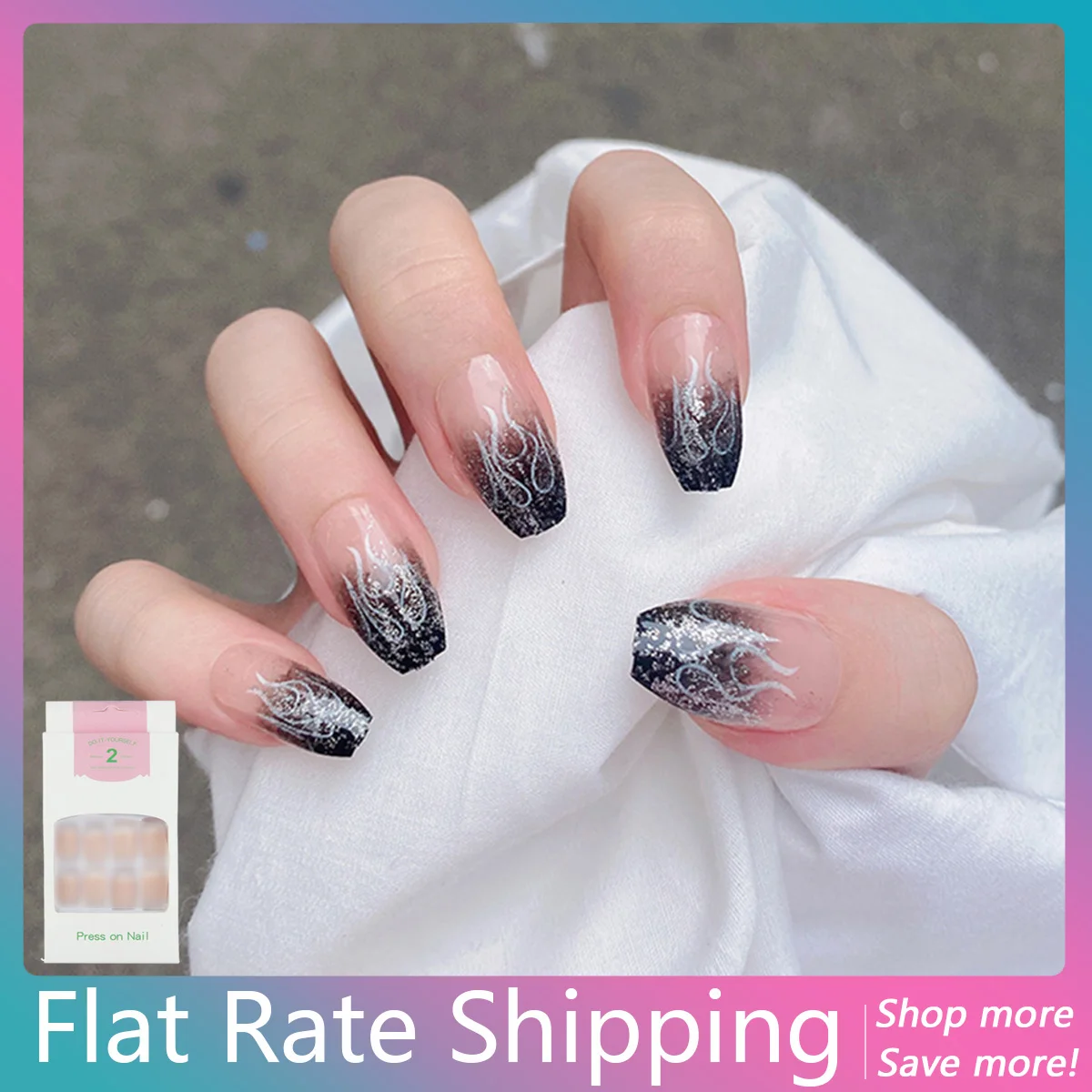 

24 Pieces/Box Press On False Nail Art Tips Oval Cofffin Long Fake Nail with Nail Adhesive Accessories JP1810