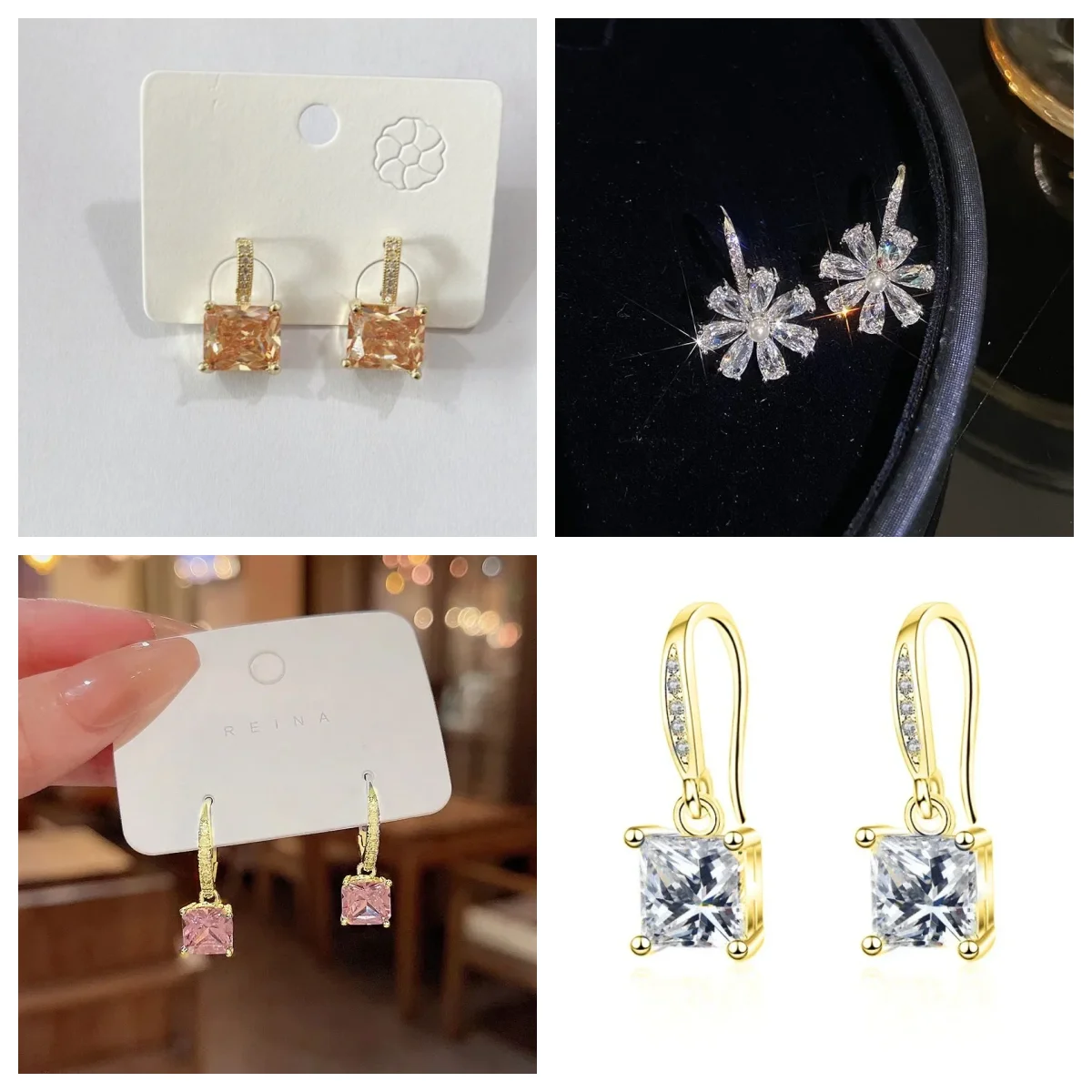 

New Women Earrings Light Luxury and High-end Niche Design Sugar Cube Earrings Detachable Two-wear Ultra-shiny Square Zircon