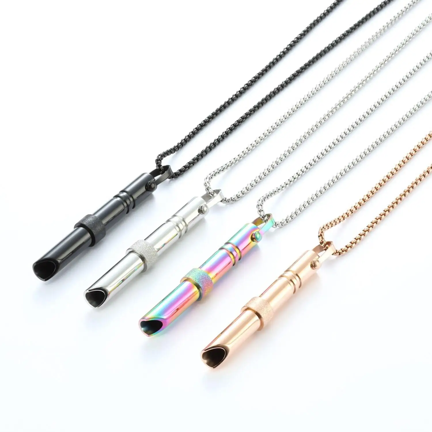 Fashion Stainless Steel Meditation Mindfulness Pendant Necklace Regulating Breathing Whistle Relieving Anxiety Couple Jewelry