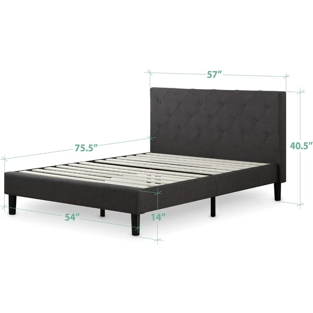 Shalini solutions.com Sted Platform Frame, Mattress Foundation, Wood Slat Support, No Box Spring, Easy Assembly, Dark Grey