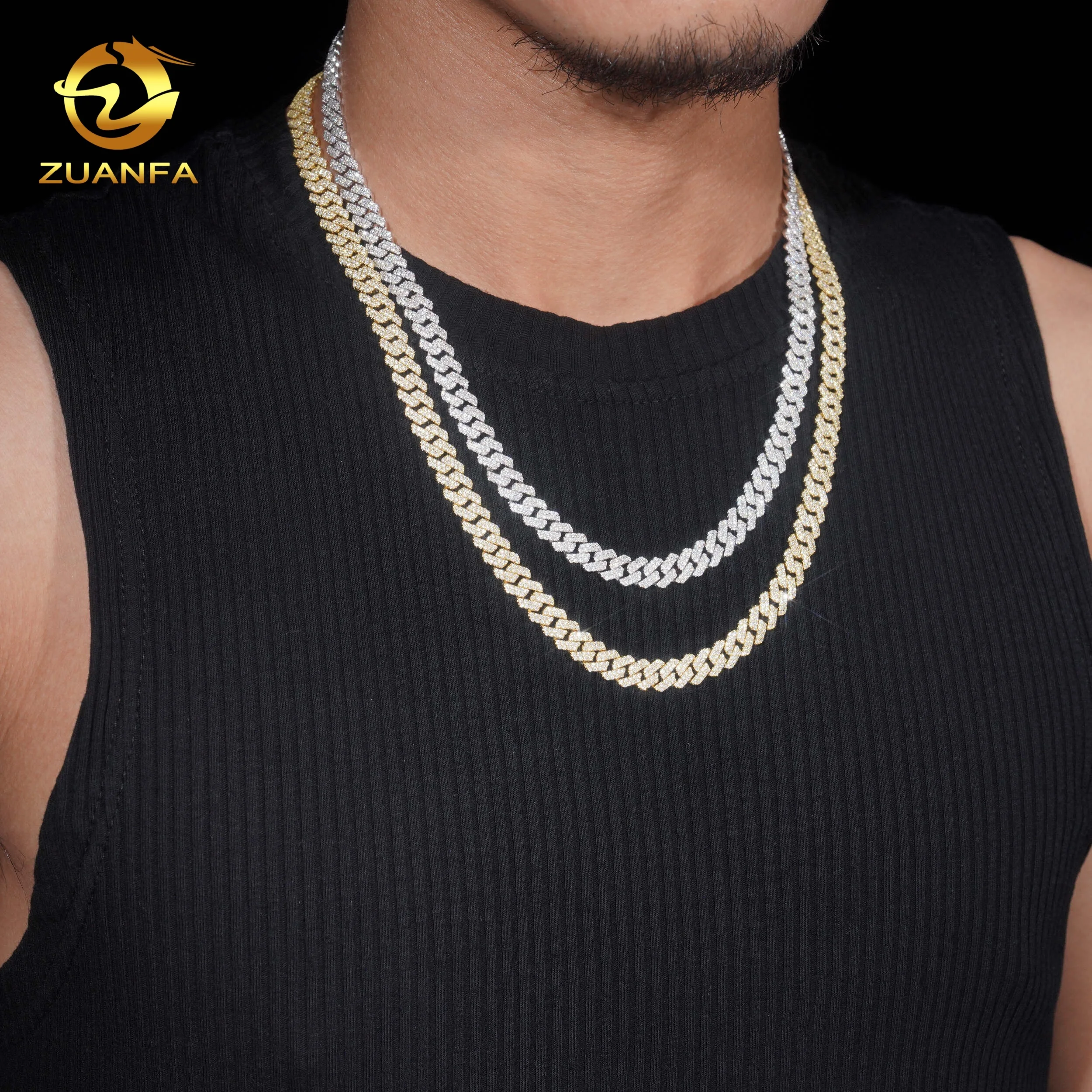 to Ready Ship Classic 8mm Cuban Link Chain Moissanite Hip Hop Jewelry 925 Silver Iced Out Cuban Link Necklace Pass Diamond Ch