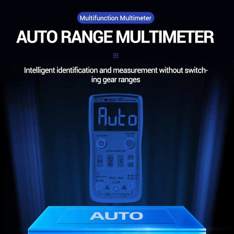 AN113B Digital Multimeter True RMS with Temperature Tester 6000 Counts Auto-Ranging AC/DC Transistor Voltage,D