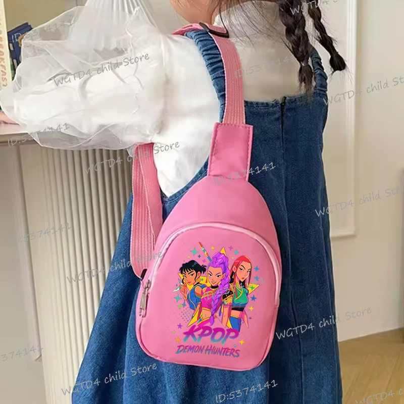 

KPop Demon Hunters Повседневная сумка для девочек и мальчиков Мини-детская нагрудная сумка Детские подарки Горячая сумка через плечо с принтом фильмов на одно плечо