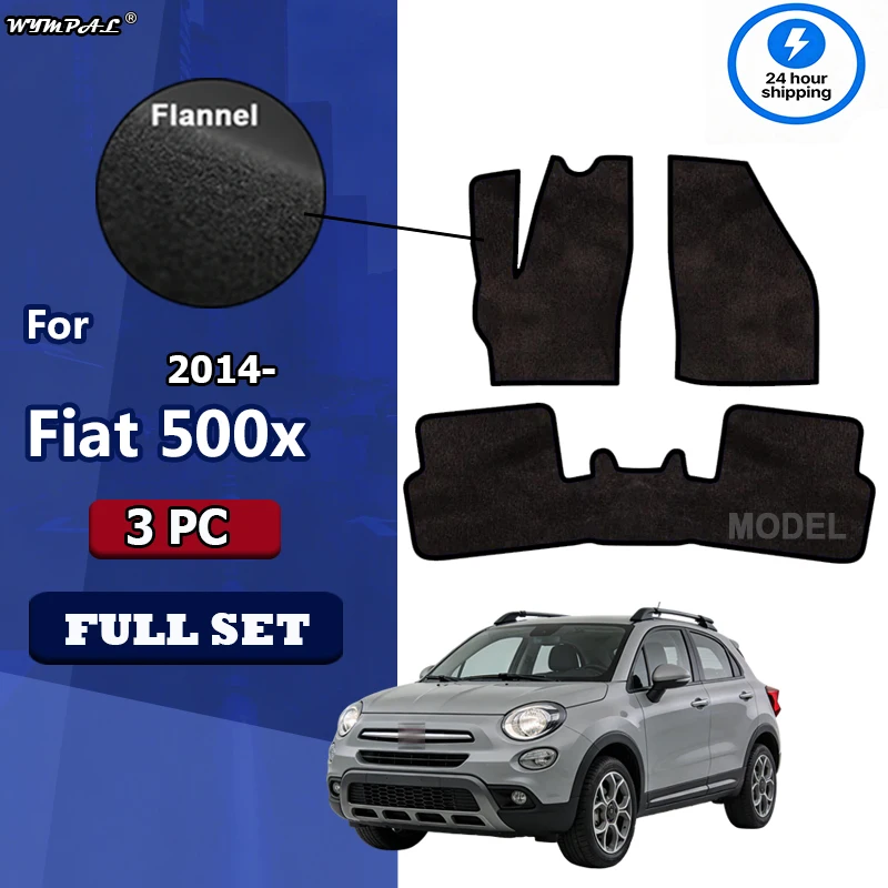 

Flannel Car Floor Mat For Fiat 500x 2014–present Polyester suede Anti Slip black Backing red Binding Trim Edge