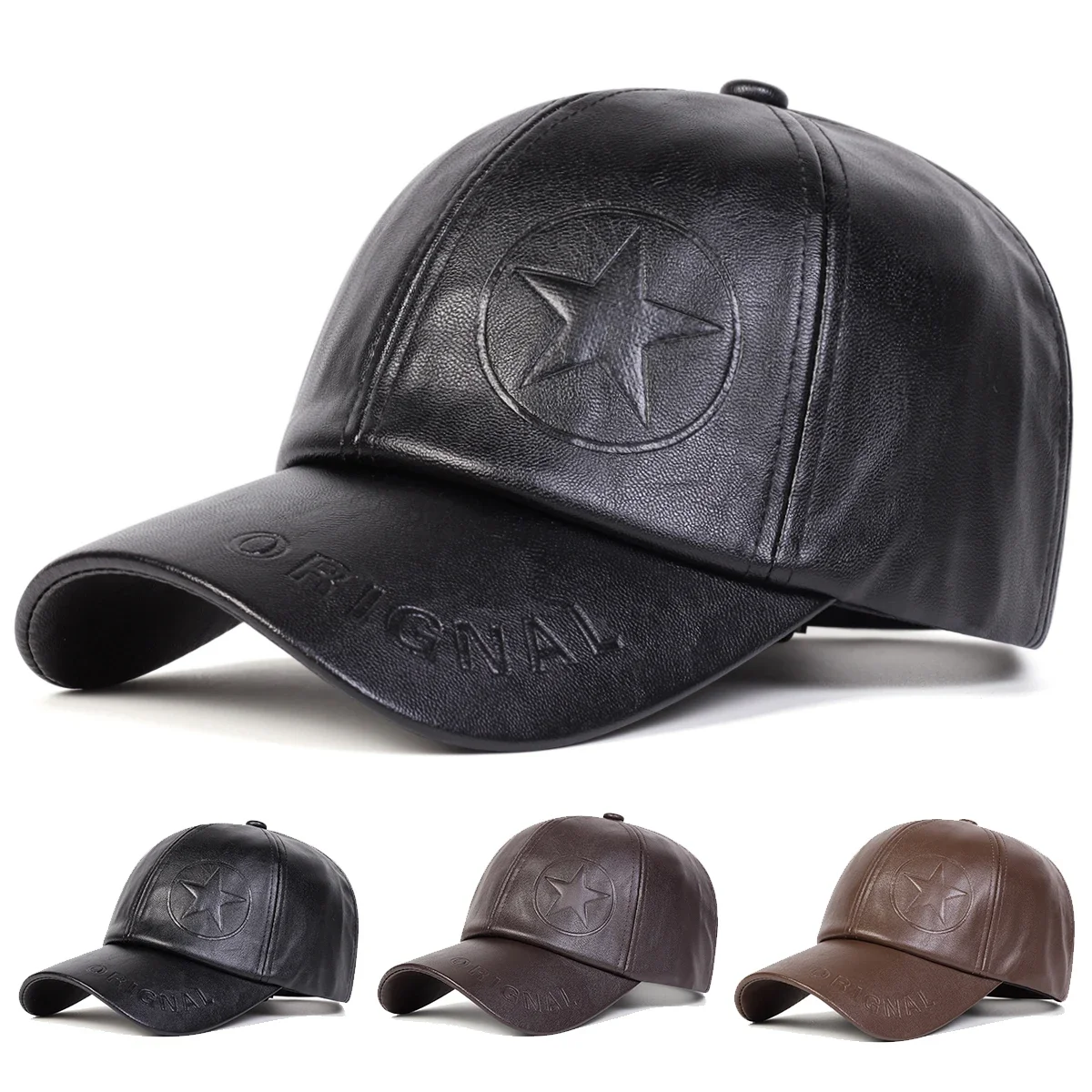 

Unisex Pentagram ORIGNAL Imprint PU Leather Baseball Caps Spring Autumn Outdoor Adjustable Casual Hats Sunscreen Hat Sports Cap