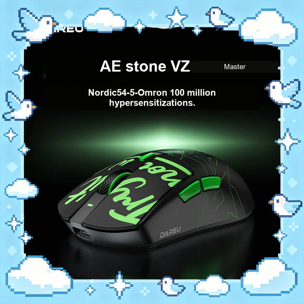 Dareu AE6 V2 Mouse Tri Mode Wireless Long Battery LifeNordic 54L15 Chip Dual 8K Polling Rate Low Latency Gaming Mouse Accessory