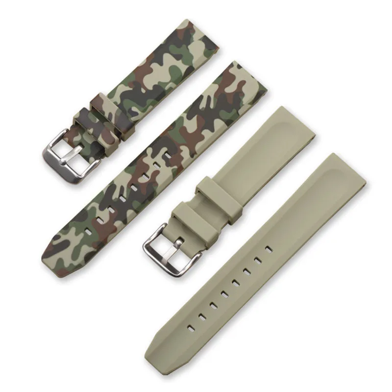 20mm 22mm 24mm Soft Silicone Watch Band Bracelet Camouflage Rubber Watch Strap Quick Release Replacement Wristbands