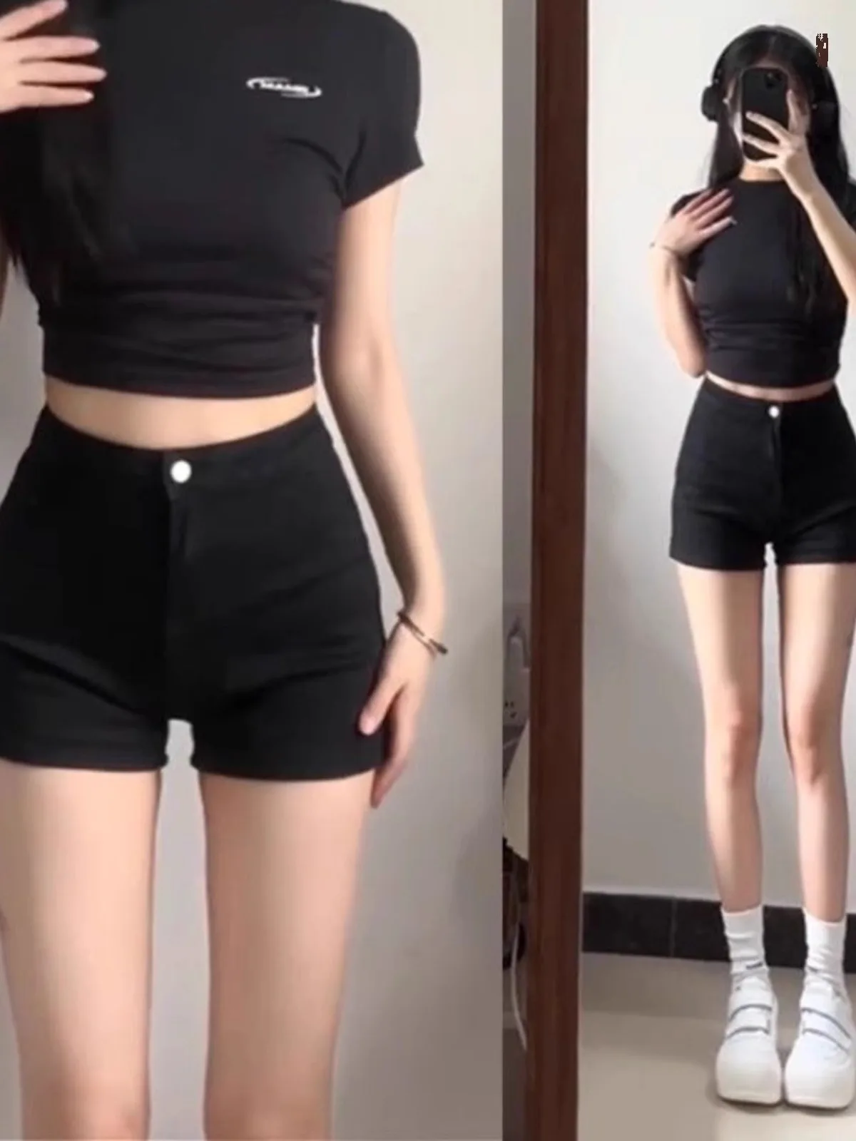 

High Waist Bla Denim orts Women's Spring 2026 New American Sle A-Line Tight Elastic Hot Pants Cotton Stretch Denim