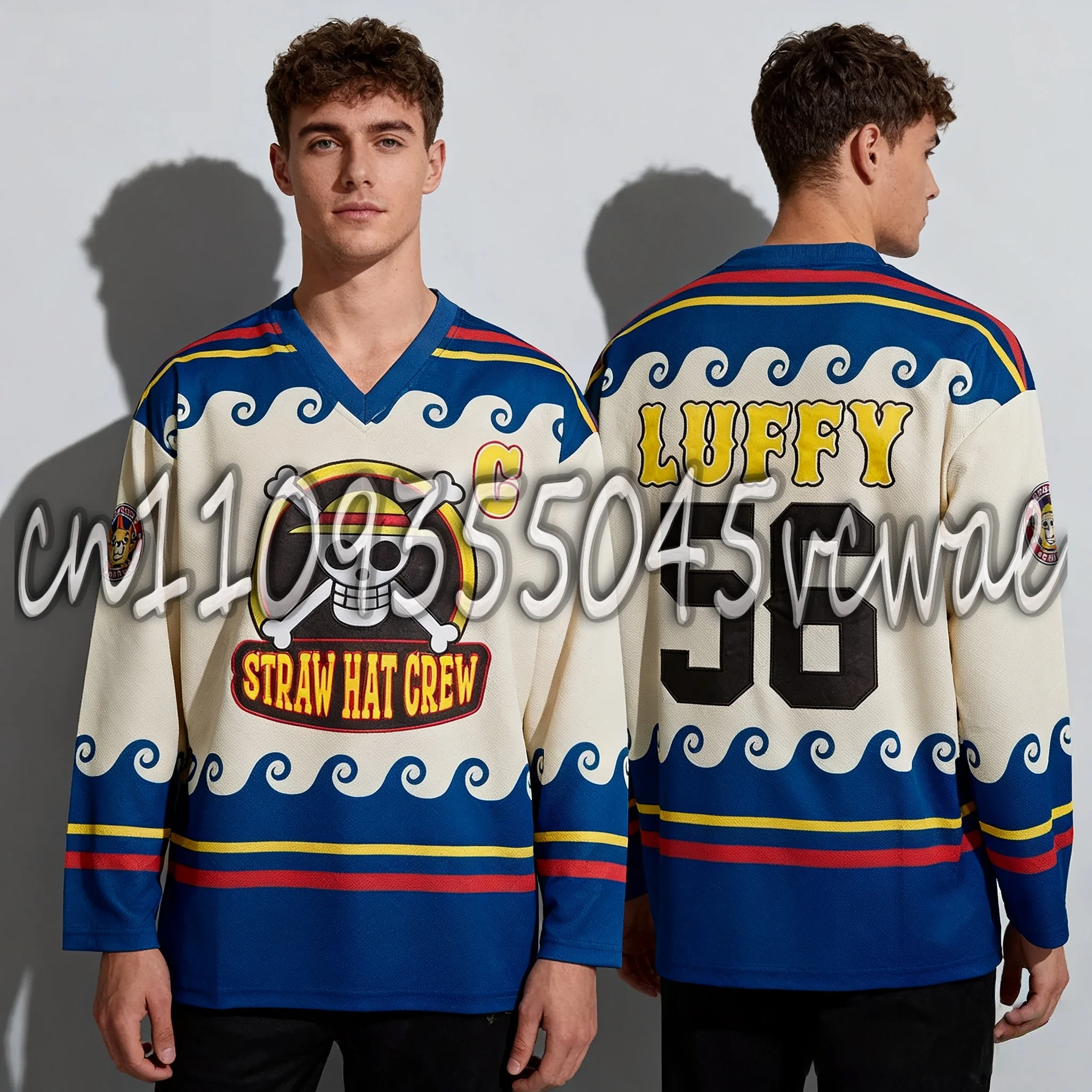 

2025/26 Popular Anime One Piece Sportswear Long Sleeve T-shirt Top American Ice Hockey Jersey for Youth