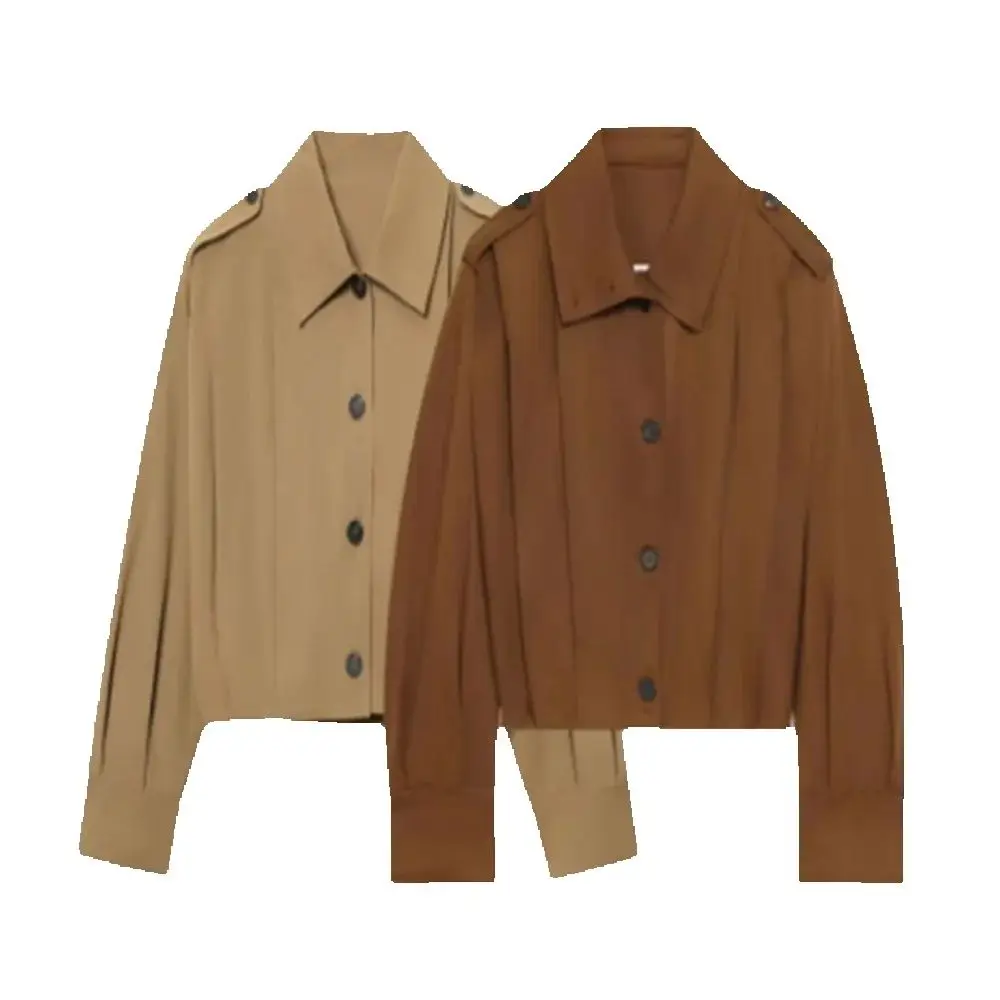 

Осенняя новая женская модная темпераментная универсальная свободная плиссированная куртка с высоким воротником и длинными рукавами