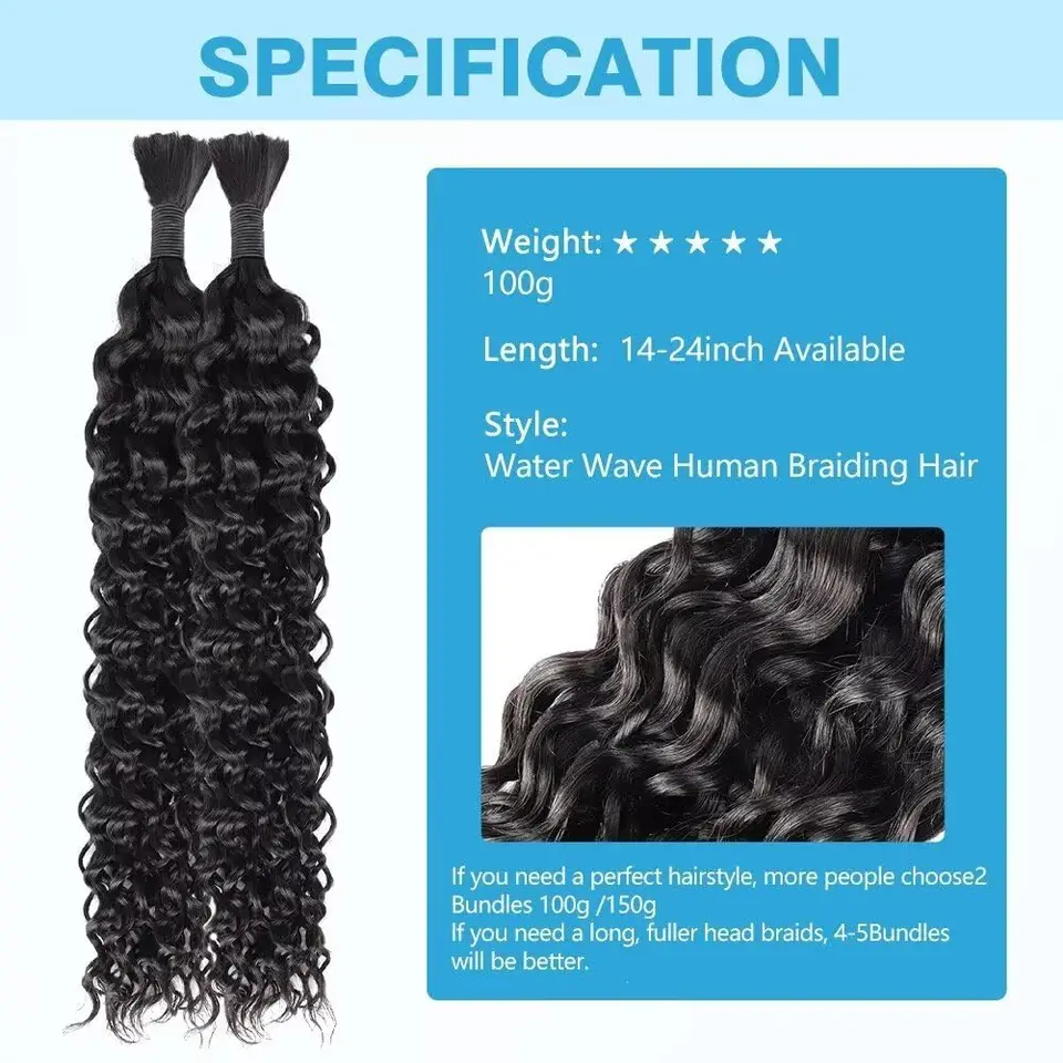 Cabello para trenzas boho, cabello humano profundo ondulado para trenzas, extensiones rizadas para trenzas, mojado y ondulado 2