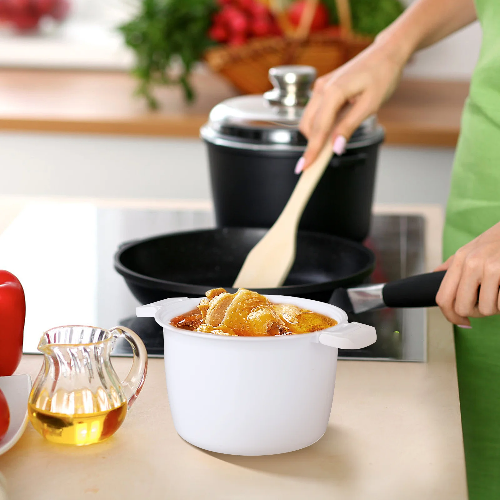 وعاء طبخ الأرز بالميكروويف 2 في 1 حاوية قدر الغذاء البخاري للأرز المعكرونة والخضروات والدجاج والمعكرونة والطبخ وإمدادات المطبخ المنزلي