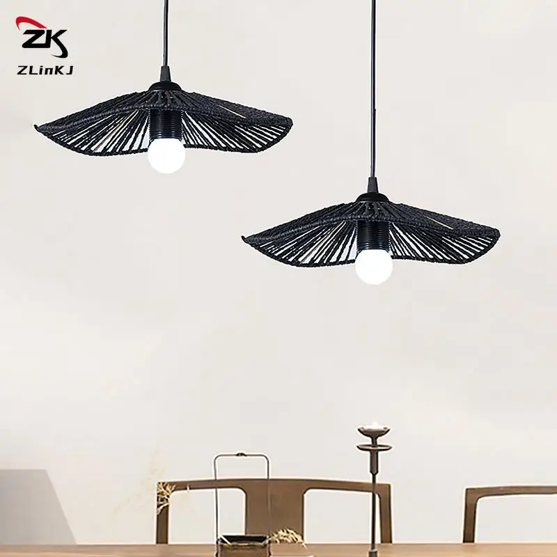 Ręcznie tkana lina abażur Boho wisiorek lampa klosz do jadalni Retro rustykalny DIY abażur