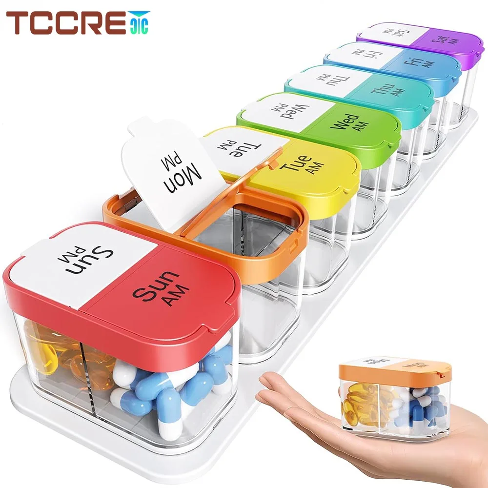 

Large 7 Day Pill Organizer - 2 Times a Box Case XL Am Pm Container Holder Daily Medicine Weekly Medication Vitamin Organizers