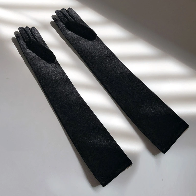 

52cm Long Flapper Evening Black Gloves for Women Elbow Length 1920s