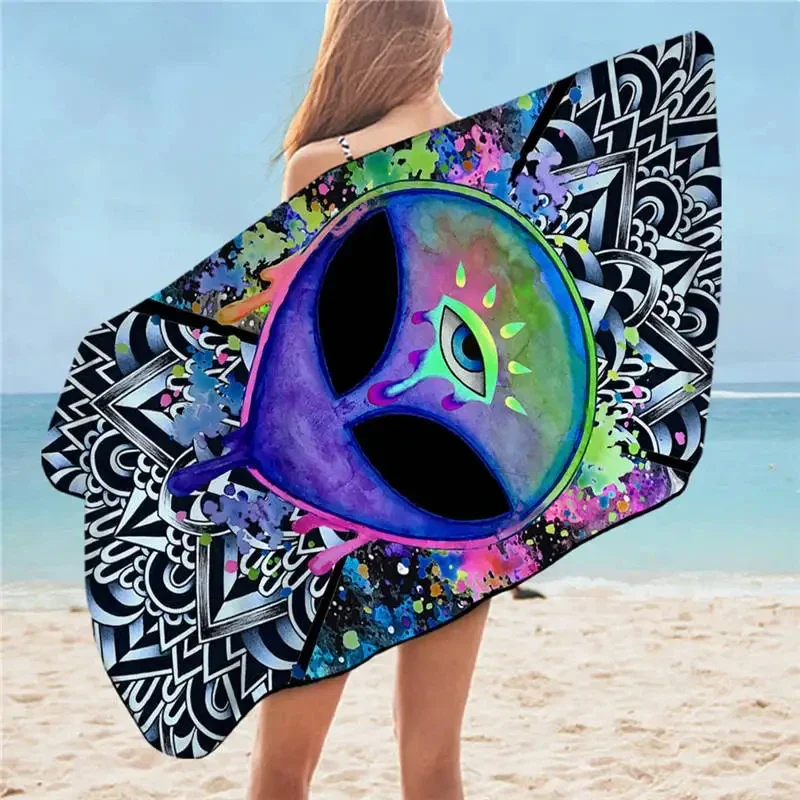 Toalla de baño de calavera colorida para niños y adultos, toalla de playa de microfibra con calavera de azúcar, Mandala de galaxia, toallas de ducha, manta gótica de verano