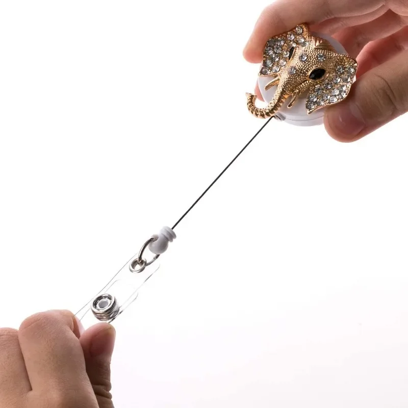 1pc Bee Elephant Owl Retractable Badge Reel with Diamond Decor Female Staff Nurse Lanyard Pass Access Bus Card Clip
