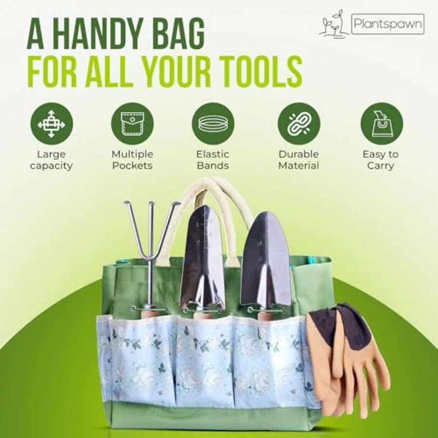 9 PCS Gardening Tools Set with Storage Bag HeavyDuty RustProof Hand Tools Featuring Wooden Handles and 15 Plant Tags Perfect fo
