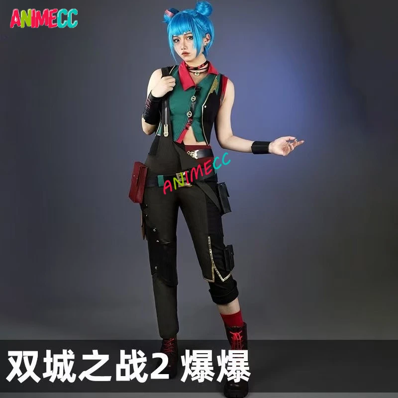 

ANIMECC In Stock Jinx Powder Cosplay Overall Anime Lol Arcane Season 2 Cosplay Double Bun Wig Halloween Party Carnival Outfits