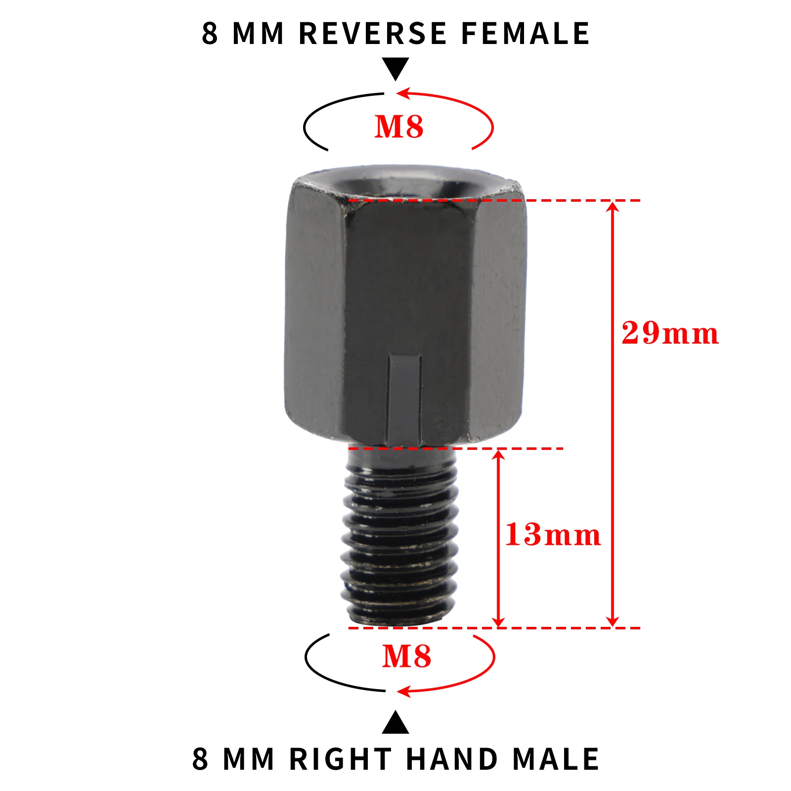 Topteng MOTORCYCLE MIRROR ADAPTORS 8MM LEFT HAND FEMALE TO 8MM RIGHT HAND MALE THREAD