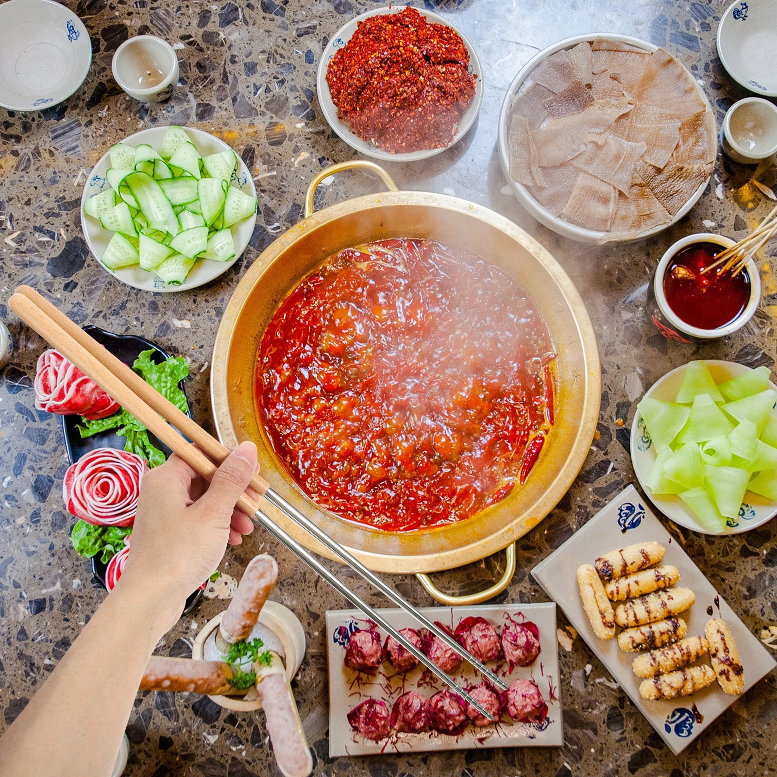 

Stainless Steel Frying Chopsticks Long Handle Kitchen Utensils Smooth Anti Hot Oil Portable Serving Household Storage