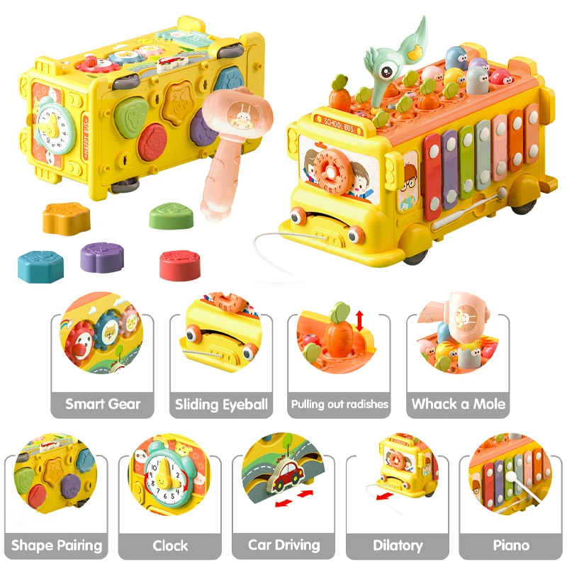 10in1 Multifunction Xylophone Bus Car Educational Toys for Baby Musical Instruments Baby Development Sensory Montessori Toy