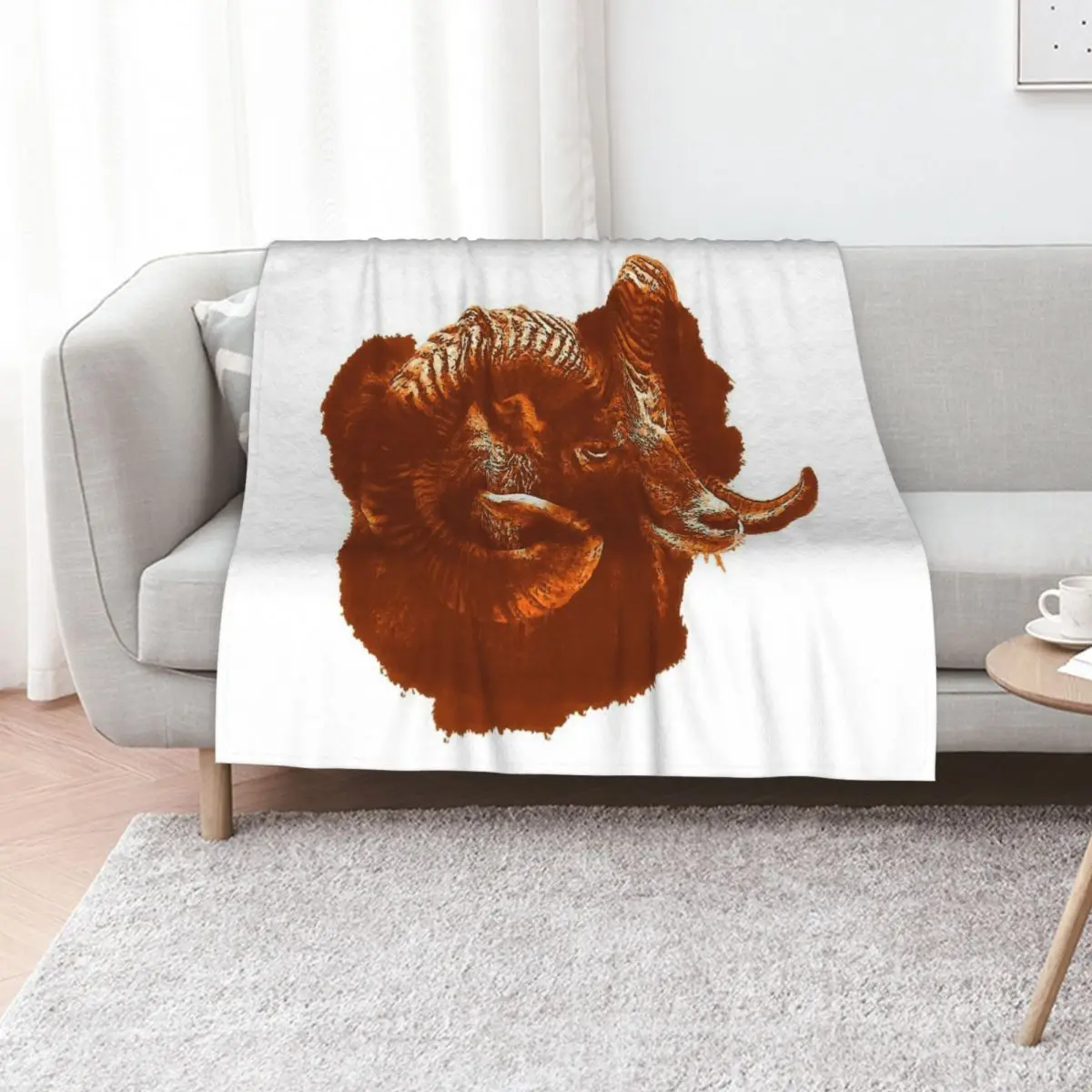 Mouflon head, sheep head, wild sheep, animal shirts for men Throw Blanket Cozy Light Blanket for Travel Camping Picnic