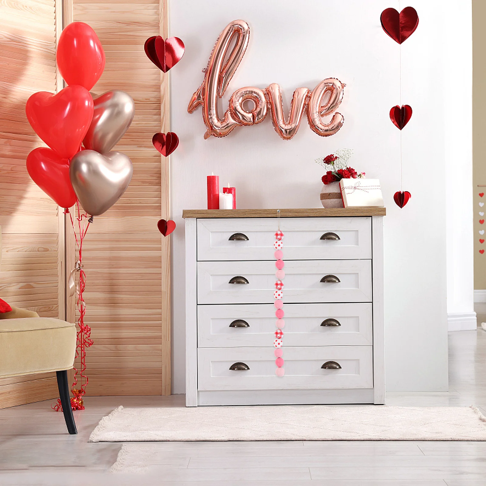 

1Set DIY Wooden Beads Kit for Valentine's Day Craft Projects Round Spacer Beads Garland Making Jewelry Handicraft Supplies