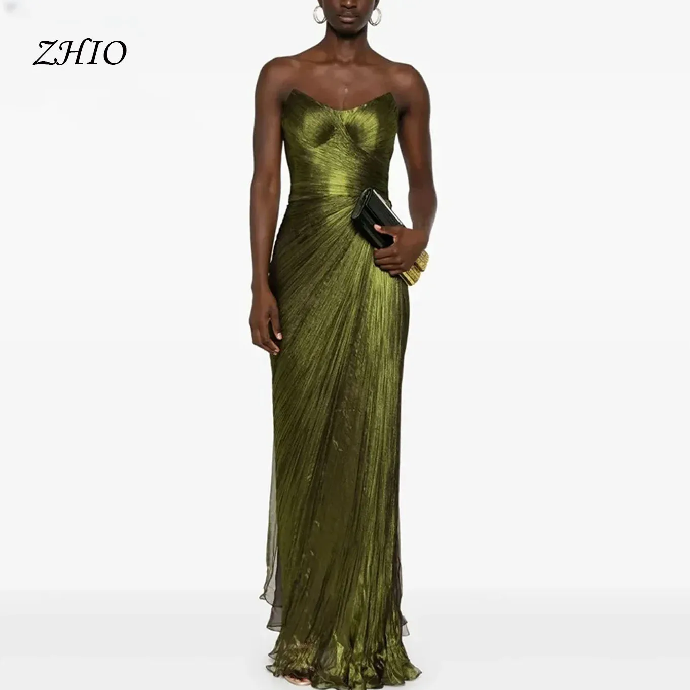 

ZHIO Green Chiffon Shiny Evening Dress Sweetheart Mermaid Slim Prom Gowns Women Elegant Floor Length Party Dress Customized