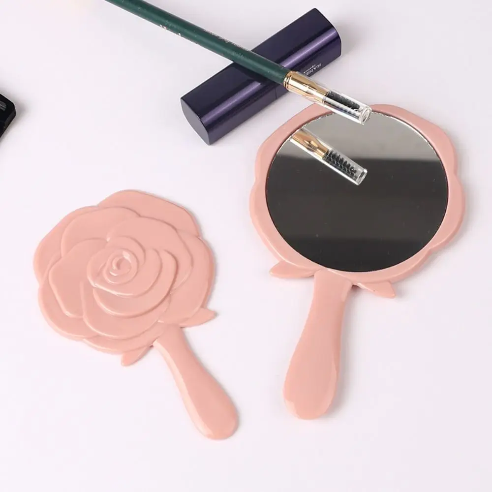 Cartoon Makeup Mini Portable Handheld Mirror Single Handle Mirror Girl Cute Fashionable Rose Small Mirror Makeup Tools