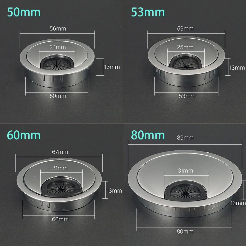 Copertura del foro del filo in lega di zinco porta di uscita tavolo Computer PC scrivania cavo rotondo passacavo supporto di linea 50mm/53mm/60mm/80mm