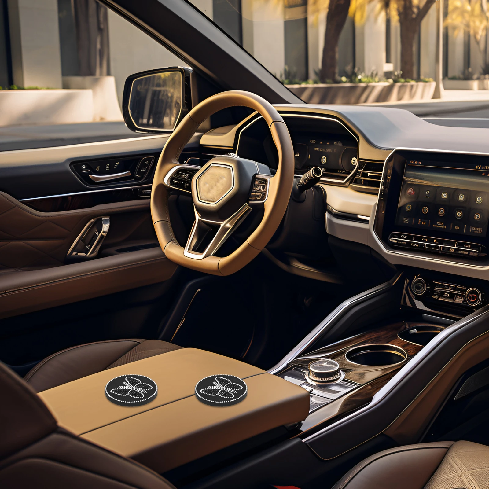 

2Pcs Car Round Coasters Coasters Black Rhinestone Butterfly Bling NonSlip PVC Interior Accessories Vehicle Decor