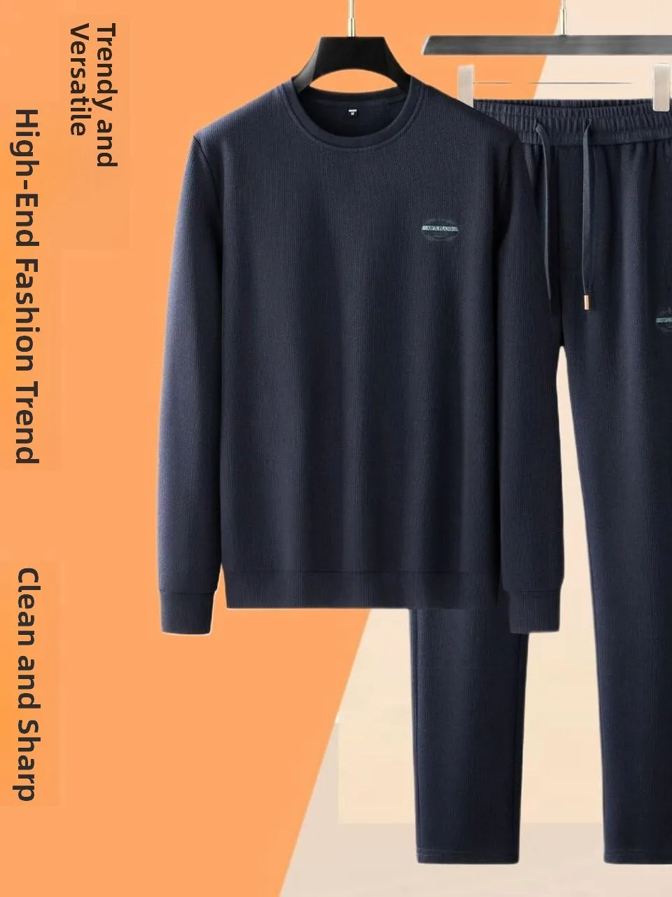 

Весенне-осенний повседневный спортивный костюм для мужчин: свободный крой, для активного отдыха, с длинным рукавом, из смесового хлопка, удобный мужской комплект