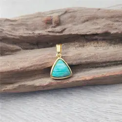 FUWO 1Pcs Natural Amazonite Triangle Pendant,Golden Plated Brass Bezel Green Stone Accessories For Women Jewelry Making PD288