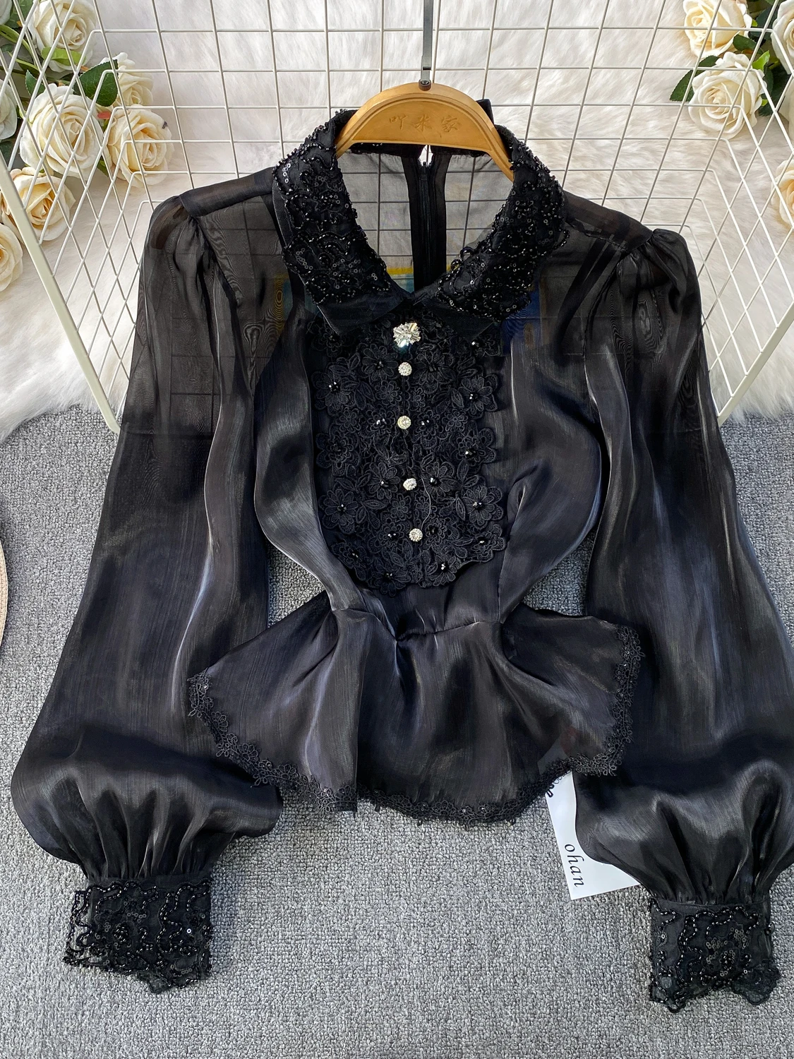 

Slimming Embroidered Bead Lace Collar irt Women's Anti-Aging High-End Sensation Pearl immer Thin irt Korean Sle Long ...