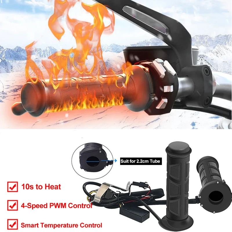 

12V Motorcycle Heated Grips Adjustable Temperature Universal Fit Warm Motorcycle Hand Grips Protective Cover for Winter Riding