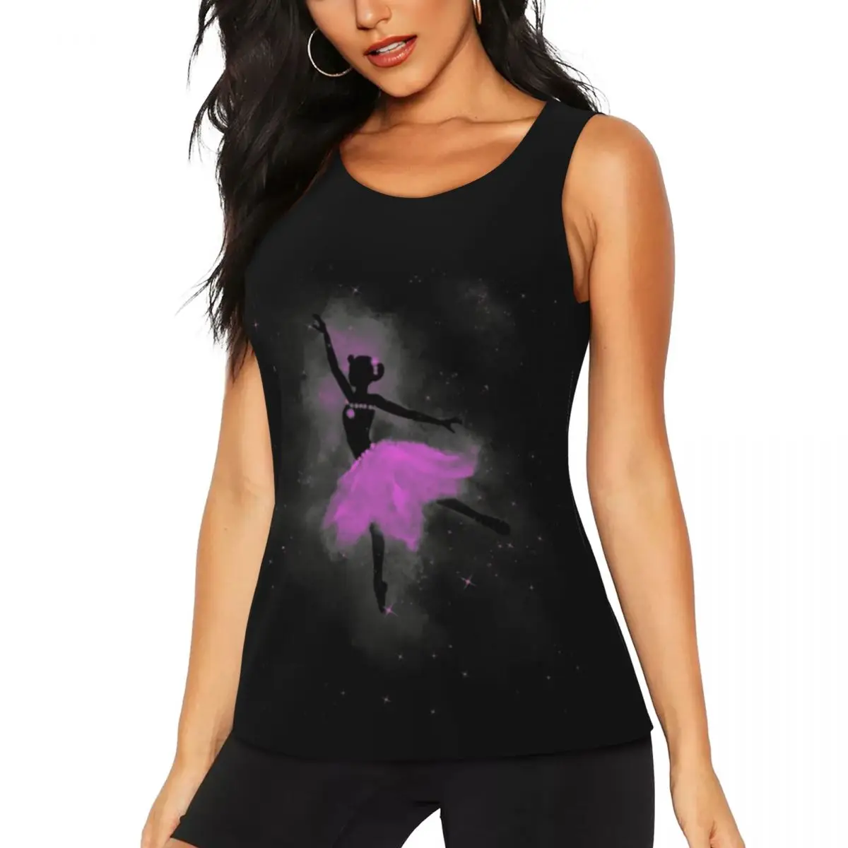 

Custom Ballerina Girl Or Woman Dancing Ballet In Outer Space Workout Tank Tops Quick Dry Sleeveless Dance Dancer Yoga Shirts