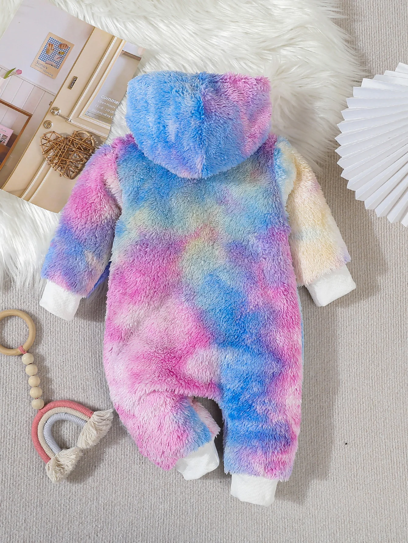 Herbst Winter Entzückende Baby Mädchen Gefärbt Doppelseitigen Flanell Langarm Strampler Baby Fell Kapuze Krabbeln Anzug – Detail 4