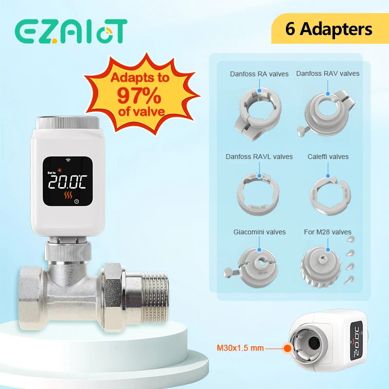 Smart WiFi Thermostatic Head Tuya Radiator Thermostat Valve Actuator Programmable TRV Water Heater Alexa Google Home Alice