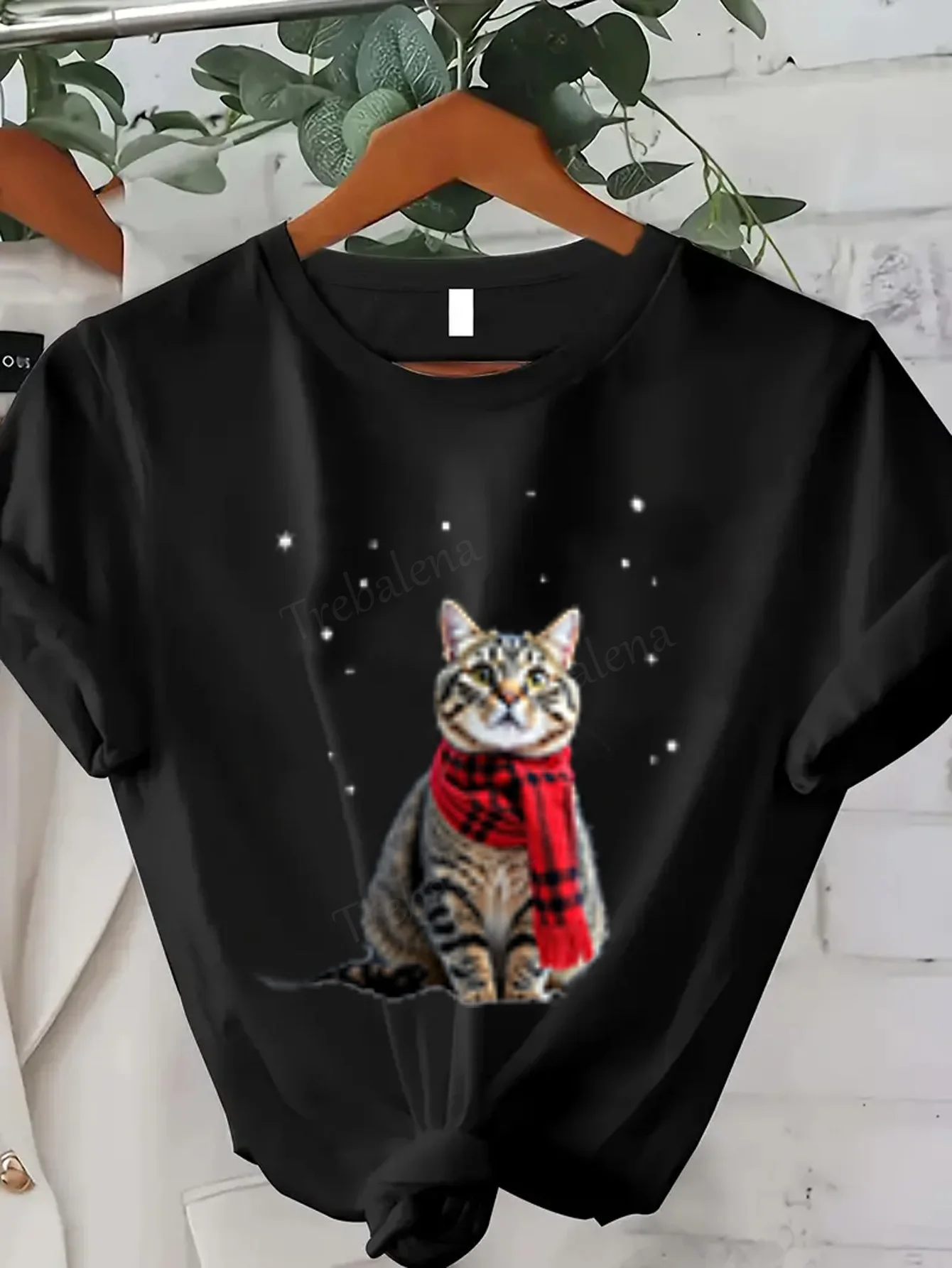 Camiseta feminina gato fofo com estampa de lenço camiseta feminina