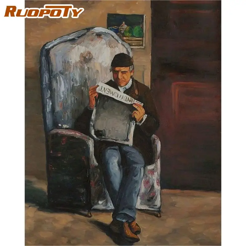 RUOPOTY Oil Paint By Numbers For Adults Painting On Numbers Man Reading Newspapers Diy Gift Home Handmade On Canvas